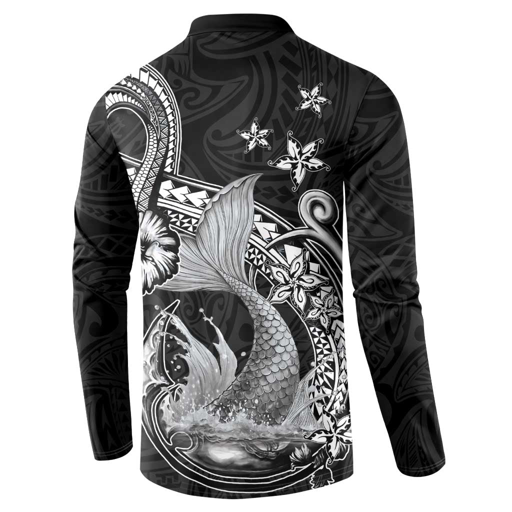 Hawaii Mermaid Monotone Button Sweatshirt Polynesian Pattern Fish Hook LT01 - Polynesian Pride