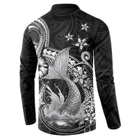 Hawaii Mermaid Monotone Button Sweatshirt Polynesian Pattern Fish Hook LT01 - Polynesian Pride
