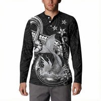 Hawaii Mermaid Monotone Button Sweatshirt Polynesian Pattern Fish Hook LT01 - Polynesian Pride