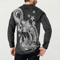 Hawaii Mermaid Monotone Button Sweatshirt Polynesian Pattern Fish Hook LT01 - Polynesian Pride