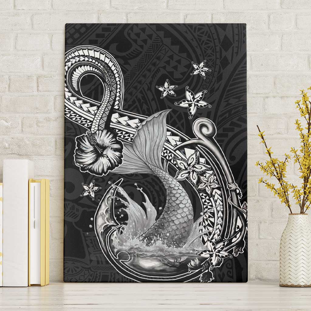 Hawaii Mermaid Monotone Canvas Wall Art Polynesian Pattern Fish Hook LT01 Without Frame Black - Polynesian Pride