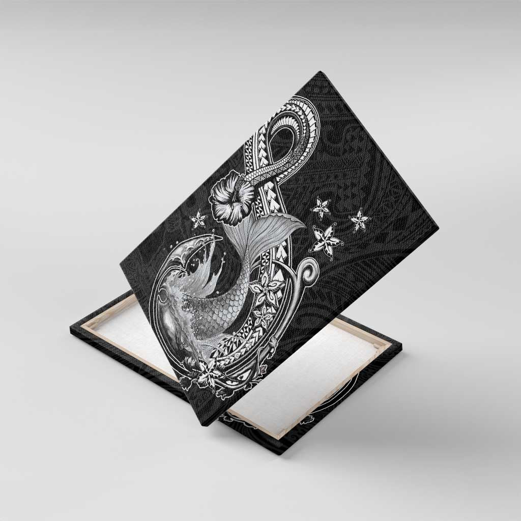 Hawaii Mermaid Monotone Canvas Wall Art Polynesian Pattern Fish Hook LT01 With Frame Black - Polynesian Pride