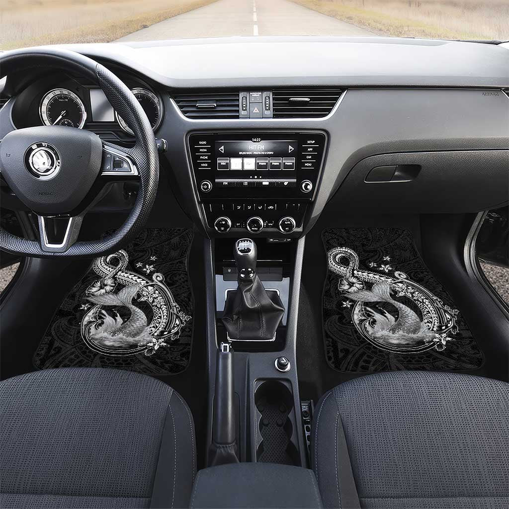 Hawaii Mermaid Monotone Car Mats Polynesian Pattern Fish Hook LT01 Set 2pcs - Front Black - Polynesian Pride