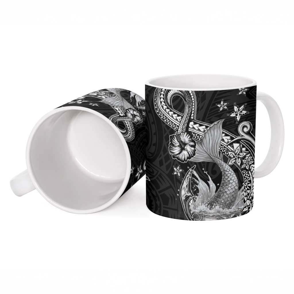Hawaii Mermaid Monotone Ceramic Mug Polynesian Pattern Fish Hook LT01 - Polynesian Pride