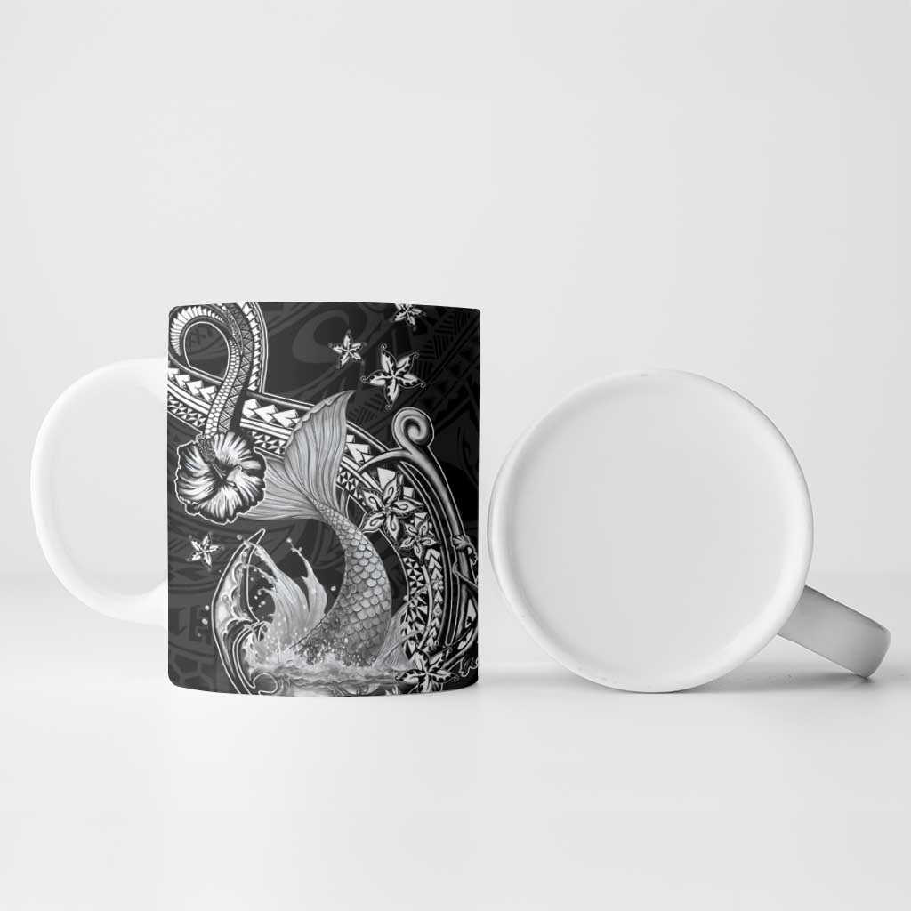 Hawaii Mermaid Monotone Ceramic Mug Polynesian Pattern Fish Hook LT01 - Polynesian Pride
