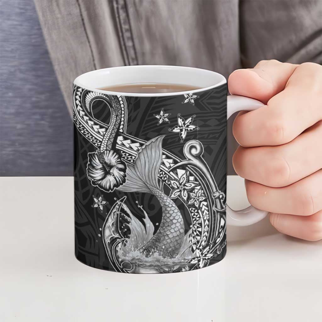 Hawaii Mermaid Monotone Ceramic Mug Polynesian Pattern Fish Hook LT01 - Polynesian Pride