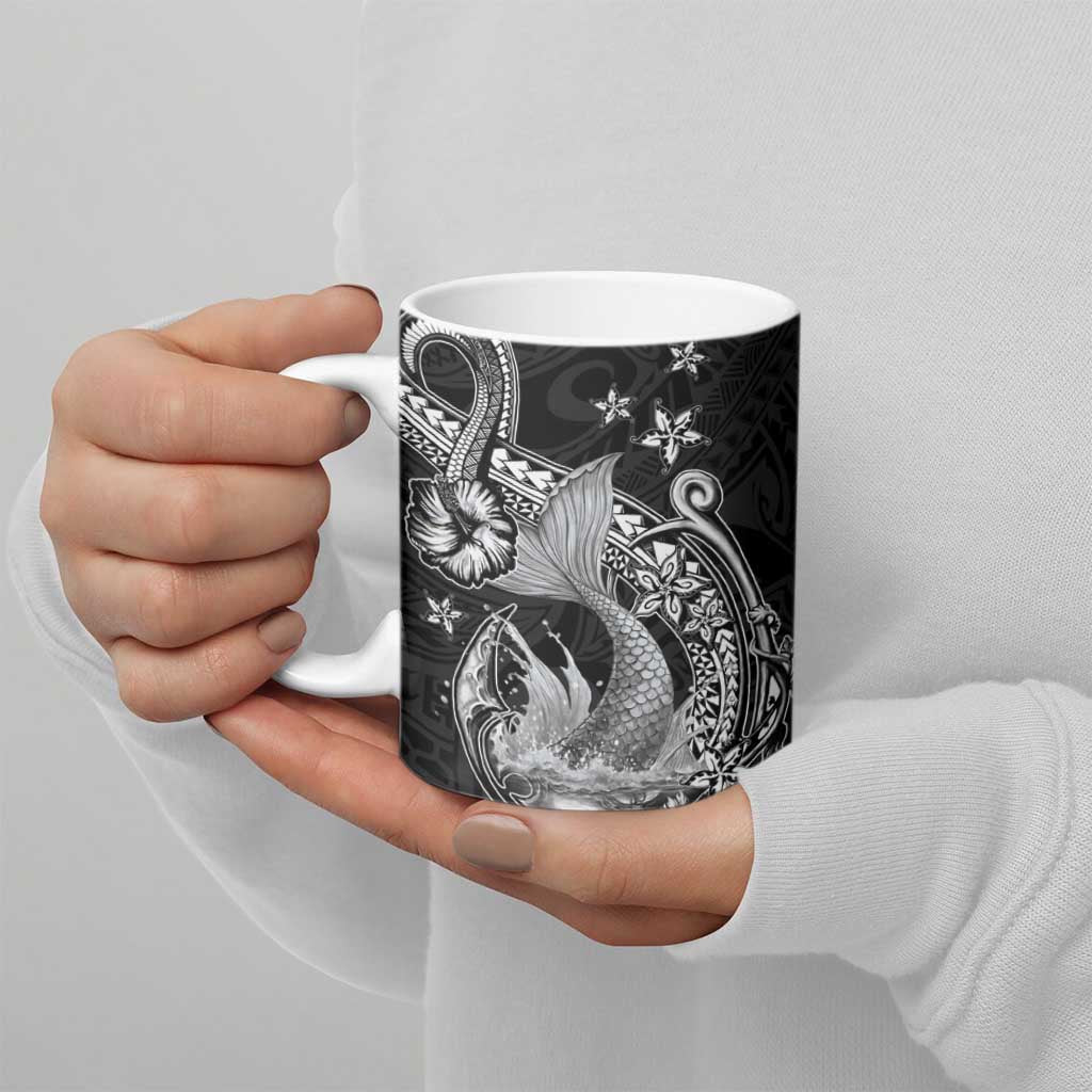 Hawaii Mermaid Monotone Ceramic Mug Polynesian Pattern Fish Hook LT01 - Polynesian Pride