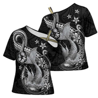 Hawaii Mermaid Monotone Cross Shoulder Shirt Polynesian Pattern Fish Hook LT01 - Polynesian Pride