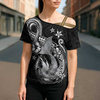 Hawaii Mermaid Monotone Cross Shoulder Shirt Polynesian Pattern Fish Hook LT01 - Polynesian Pride