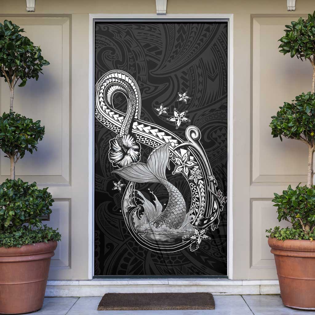 Hawaii Mermaid Monotone Door Cover Polynesian Pattern Fish Hook LT01 Black - Polynesian Pride