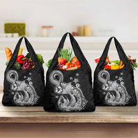 Hawaii Mermaid Monotone Grocery Bag Polynesian Pattern Fish Hook LT01 3-pack One Size Black - Polynesian Pride