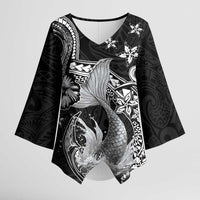 Hawaii Mermaid Monotone Kimono Sleeve Blouse Polynesian Pattern Fish Hook LT01 Female Black - Polynesian Pride