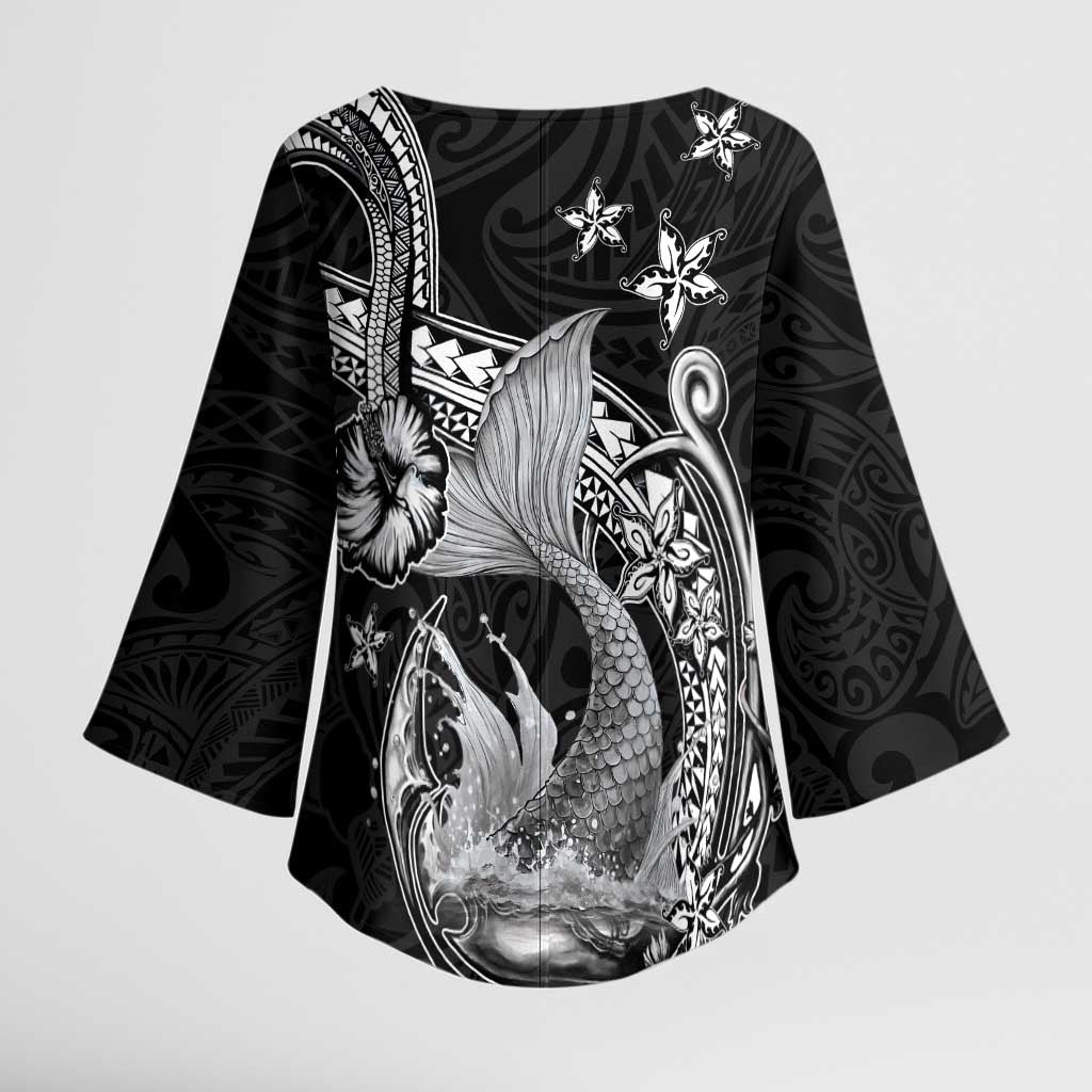Hawaii Mermaid Monotone Kimono Sleeve Blouse Polynesian Pattern Fish Hook LT01 - Polynesian Pride
