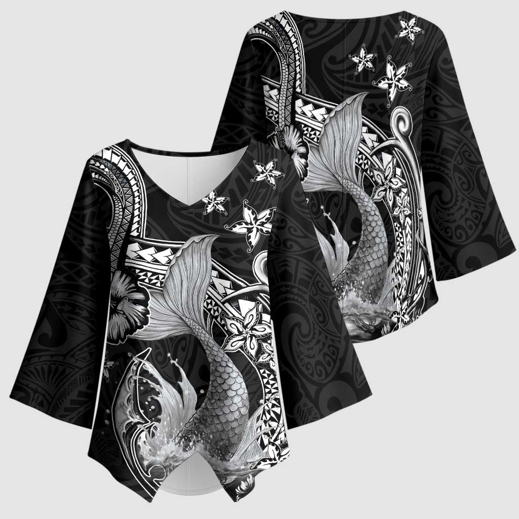 Hawaii Mermaid Monotone Kimono Sleeve Blouse Polynesian Pattern Fish Hook LT01 - Polynesian Pride