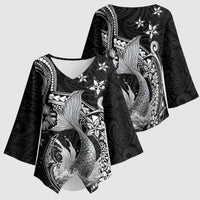 Hawaii Mermaid Monotone Kimono Sleeve Blouse Polynesian Pattern Fish Hook LT01 - Polynesian Pride