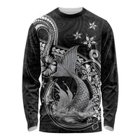 Hawaii Mermaid Monotone Long Sleeve Shirt Polynesian Pattern Fish Hook LT01 Unisex Black - Polynesian Pride