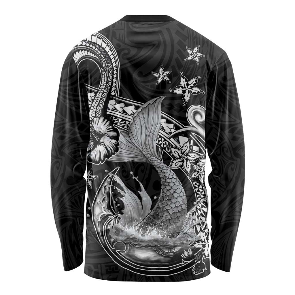 Hawaii Mermaid Monotone Long Sleeve Shirt Polynesian Pattern Fish Hook LT01 - Polynesian Pride