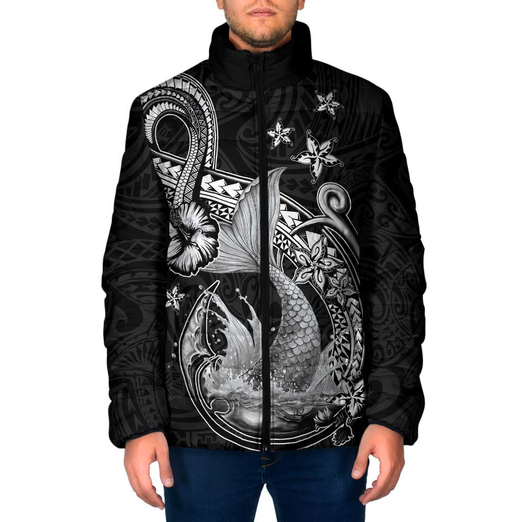 Hawaii Mermaid Monotone Padded Jacket Polynesian Pattern Fish Hook LT01 Men Black - Polynesian Pride