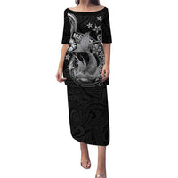 Hawaii Mermaid Monotone Puletasi Polynesian Pattern Fish Hook LT01 Long Dress Black - Polynesian Pride