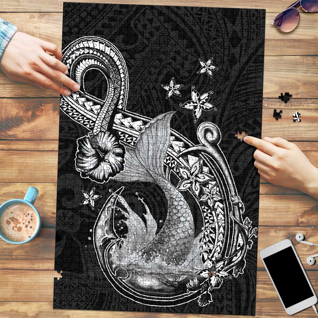 Hawaii Mermaid Monotone Puzzle Polynesian Pattern Fish Hook LT01 Black - Polynesian Pride