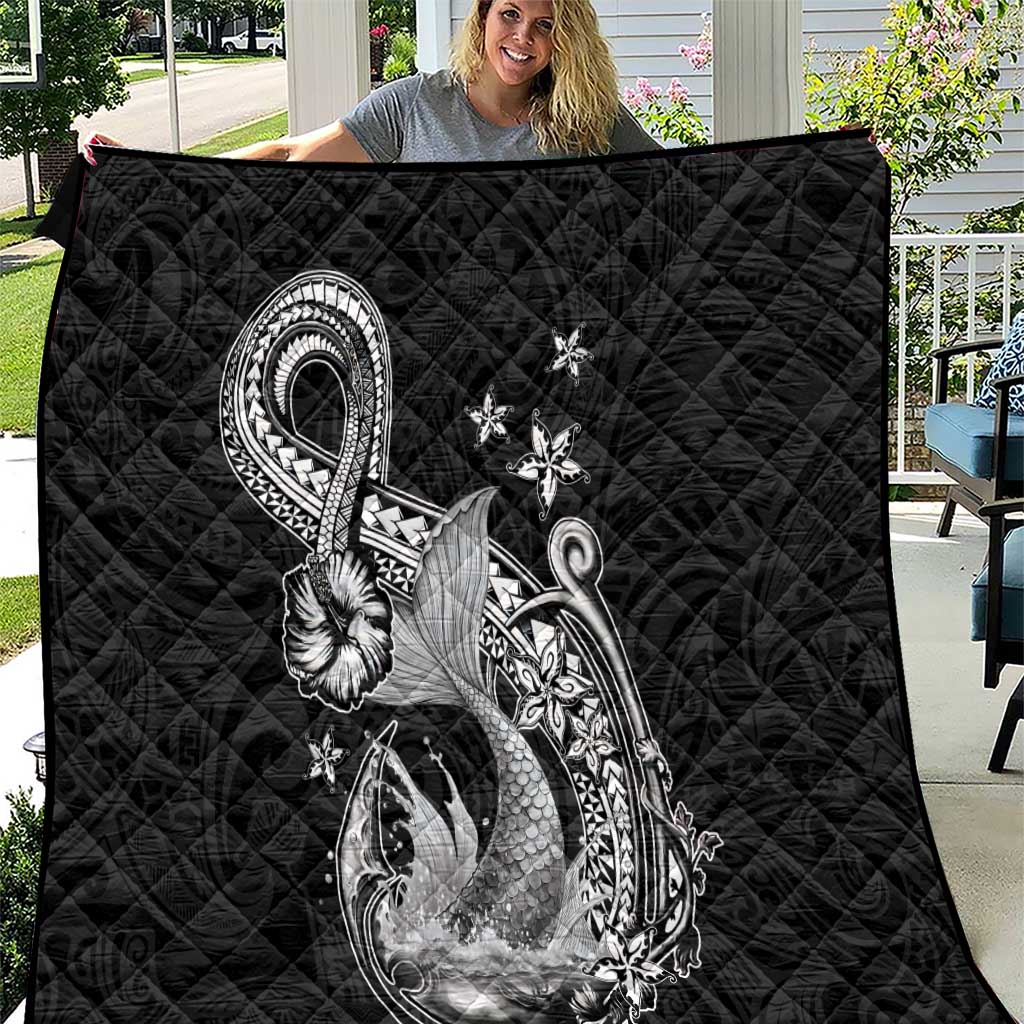 Hawaii Mermaid Monotone Quilt Polynesian Pattern Fish Hook LT01 Black - Polynesian Pride