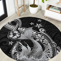 Hawaii Mermaid Monotone Round Carpet Polynesian Pattern Fish Hook LT01 Black - Polynesian Pride