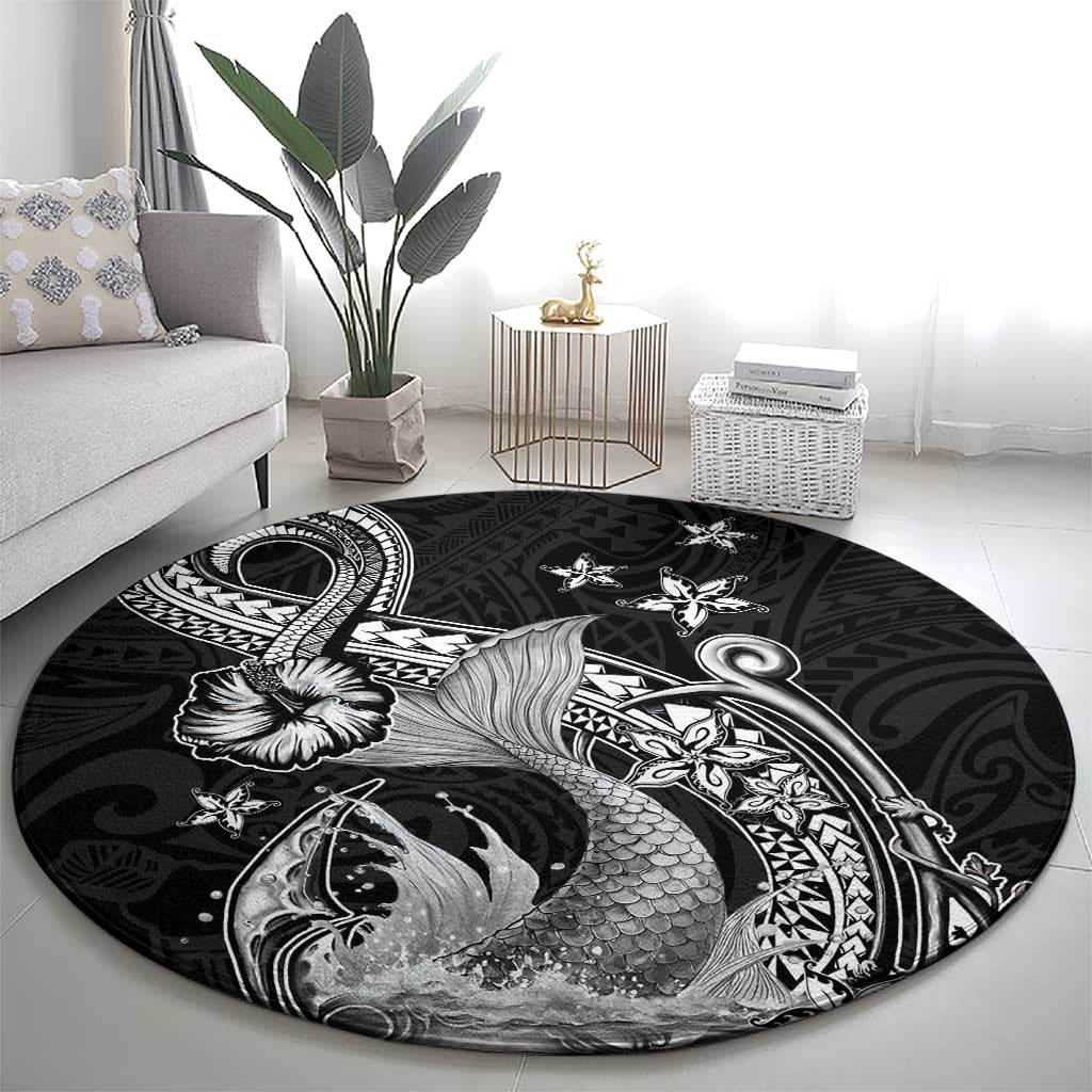 Hawaii Mermaid Monotone Round Carpet Polynesian Pattern Fish Hook LT01 - Polynesian Pride