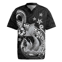 Hawaii Mermaid Monotone Rugby Jersey Polynesian Pattern Fish Hook LT01 Black - Polynesian Pride