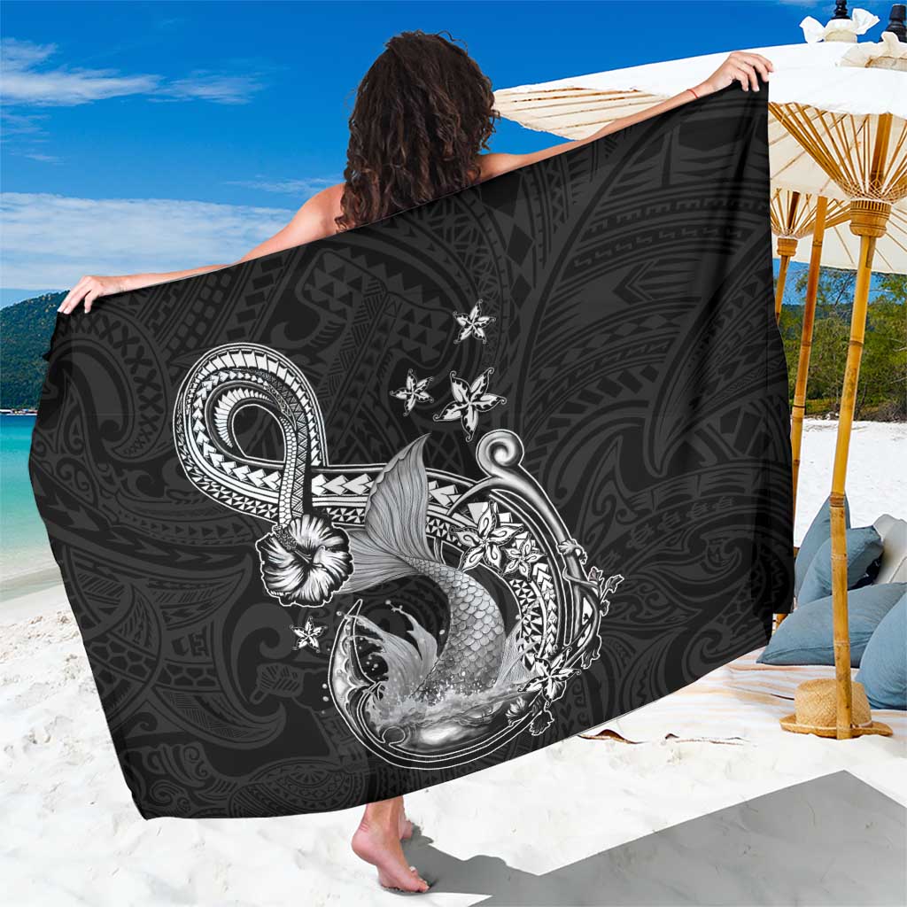 Hawaii Mermaid Monotone Sarong Polynesian Pattern Fish Hook LT01 One Size 44 x 66 inches Black - Polynesian Pride