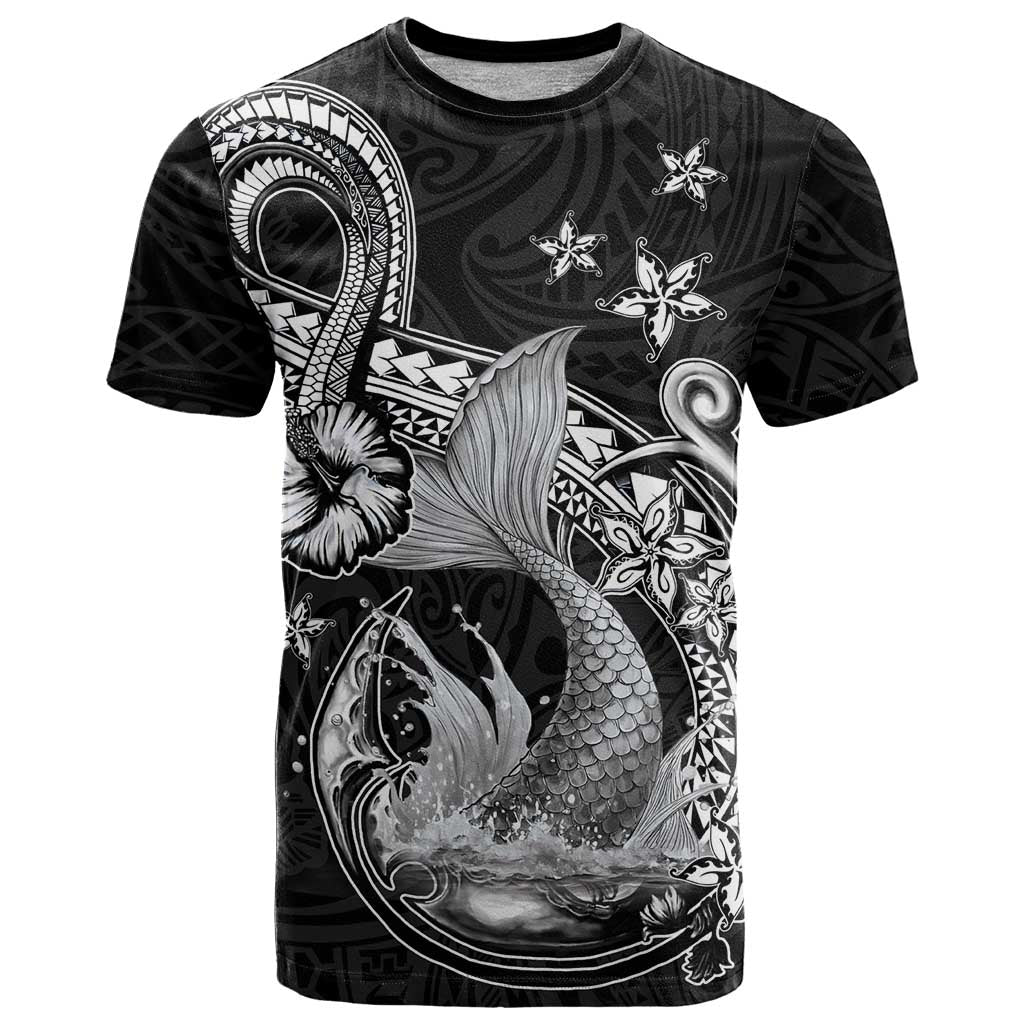 Hawaii Mermaid Monotone T Shirt Polynesian Pattern Fish Hook LT01 Black - Polynesian Pride