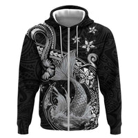 Hawaii Mermaid Monotone Zip Hoodie Polynesian Pattern Fish Hook LT01 Zip Hoodie Black - Polynesian Pride
