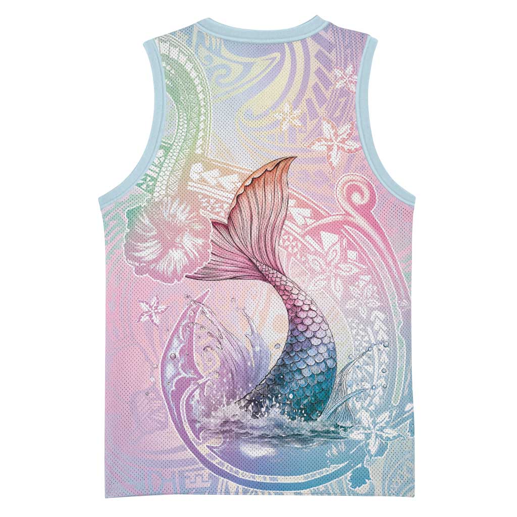 Hawaii Mermaid Sweet Pastel Basketball Jersey Polynesian Pattern Fish Hook LT01 - Polynesian Pride