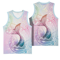 Hawaii Mermaid Sweet Pastel Basketball Jersey Polynesian Pattern Fish Hook LT01 - Polynesian Pride