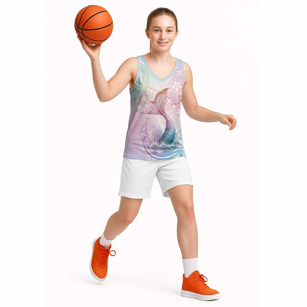 Hawaii Mermaid Sweet Pastel Basketball Jersey Polynesian Pattern Fish Hook LT01 - Polynesian Pride