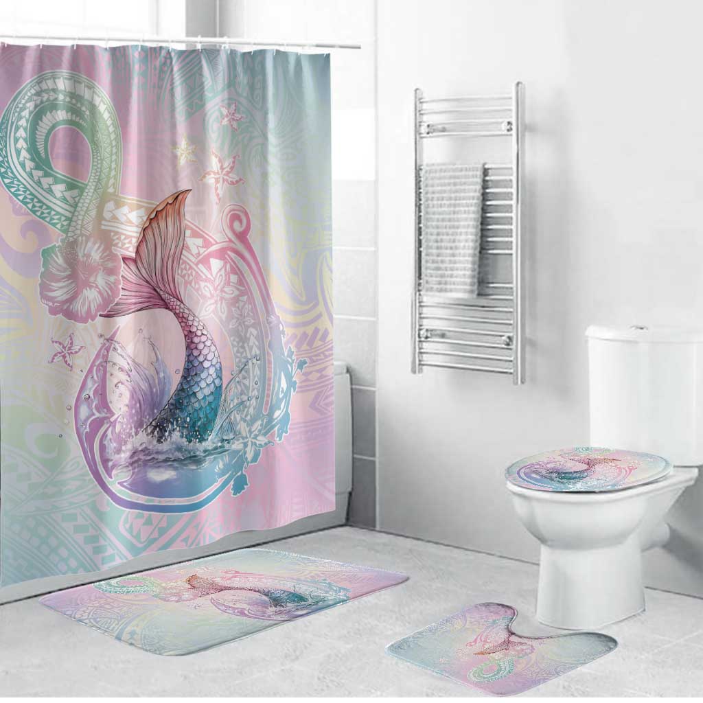 Hawaii Mermaid Sweet Pastel Bathroom Set Polynesian Pattern Fish Hook LT01 Bathroom Set (4 pcs) Multicolor - Polynesian Pride