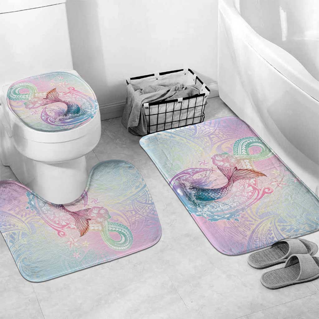 Hawaii Mermaid Sweet Pastel Bathroom Set Polynesian Pattern Fish Hook LT01 Mat Set Only (3 pcs) One Size Multicolor - Polynesian Pride