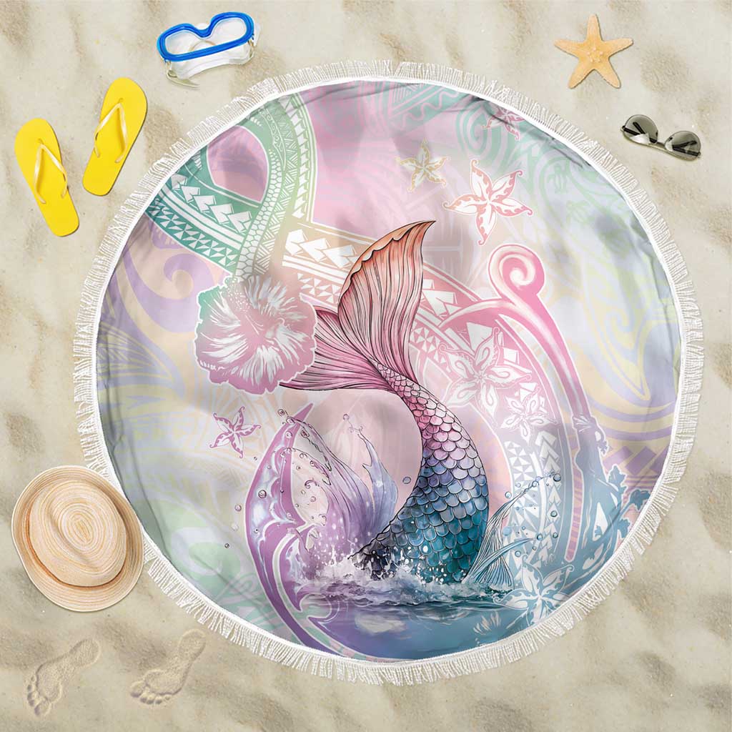 Hawaii Mermaid Sweet Pastel Beach Blanket Polynesian Pattern Fish Hook LT01 One Size 150cm Multicolor - Polynesian Pride