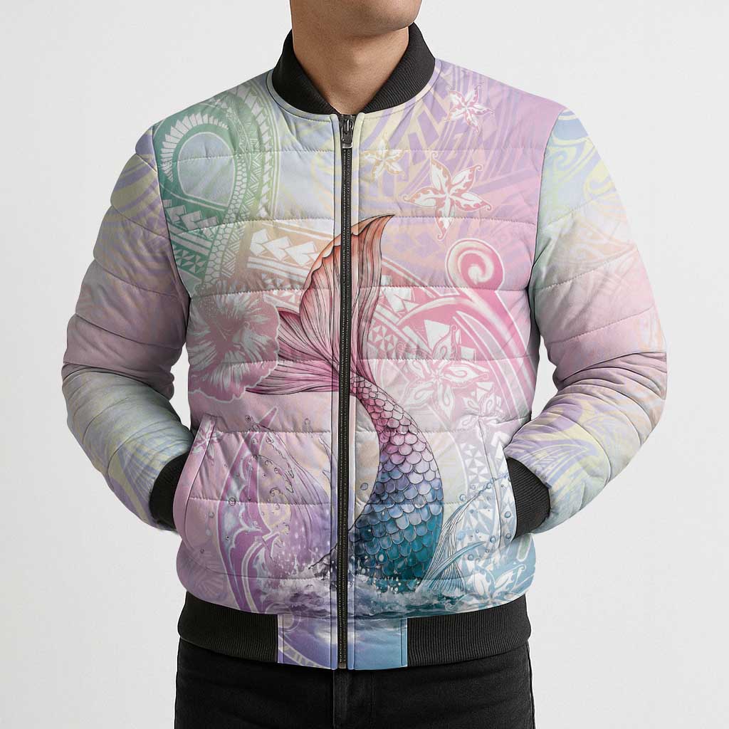 Hawaii Mermaid Sweet Pastel Bomber Puffer Jacket Polynesian Pattern Fish Hook LT01 - Polynesian Pride