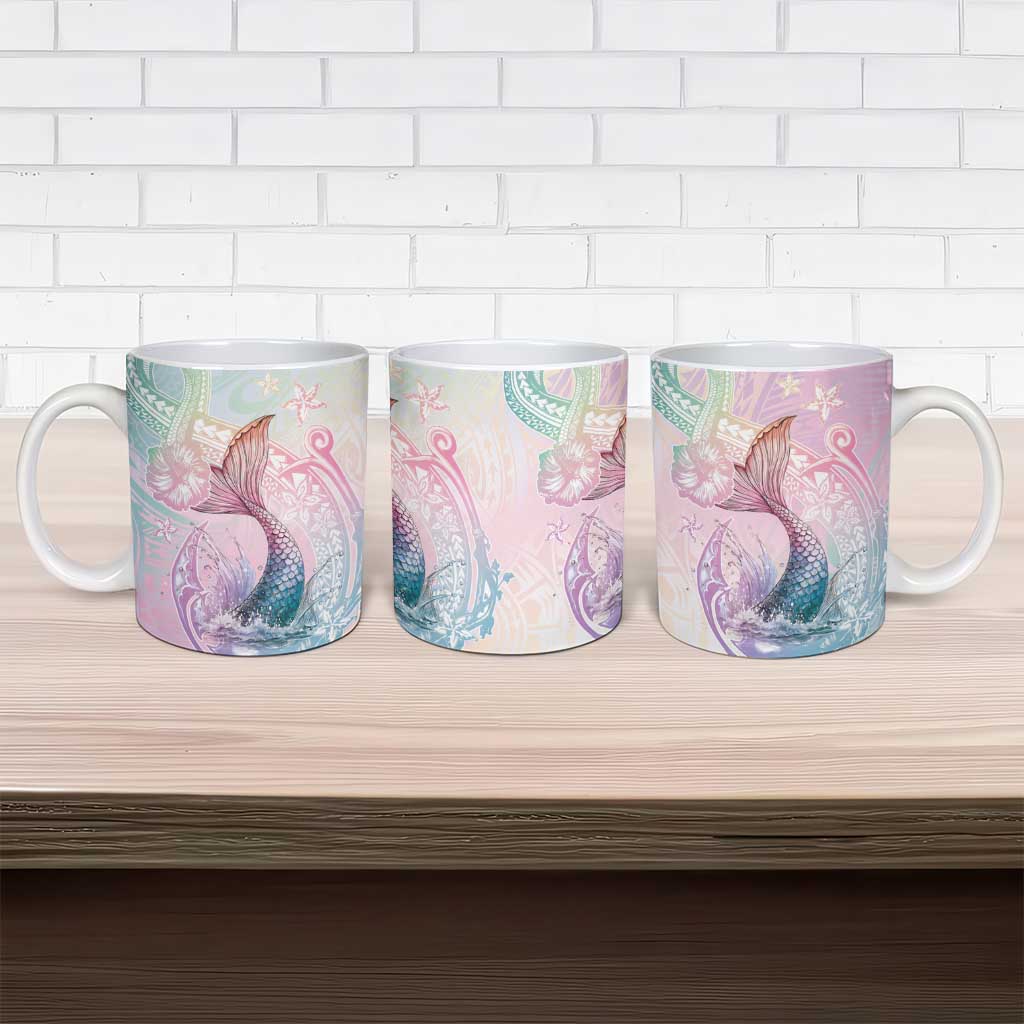 Hawaii Mermaid Sweet Pastel Ceramic Mug Polynesian Pattern Fish Hook LT01 - Polynesian Pride