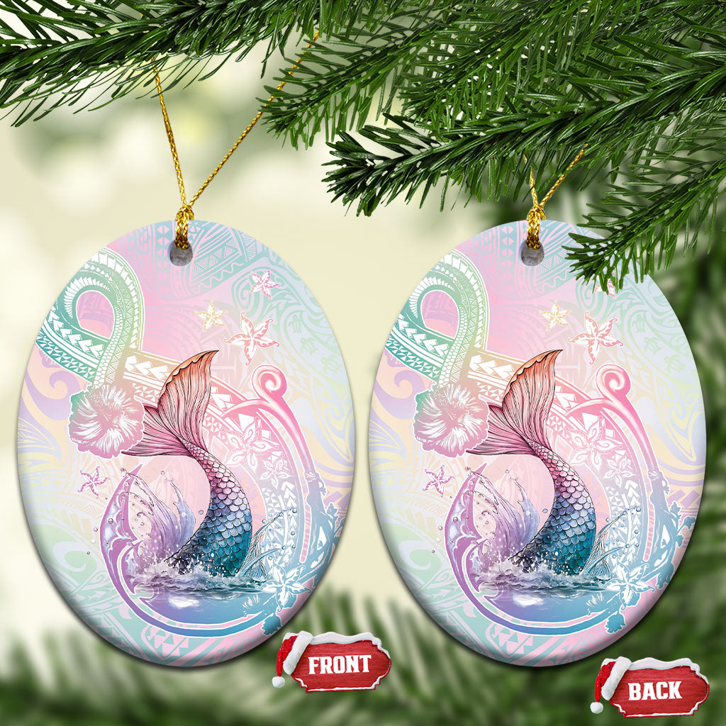 Hawaii Mermaid Sweet Pastel Ceramic Ornament Polynesian Pattern Fish Hook