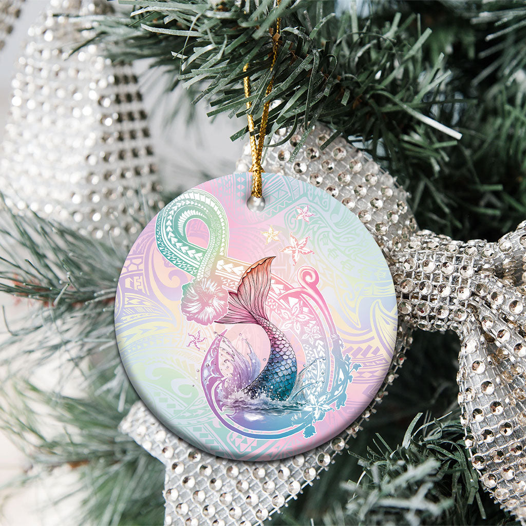 Hawaii Mermaid Sweet Pastel Ceramic Ornament Polynesian Pattern Fish Hook