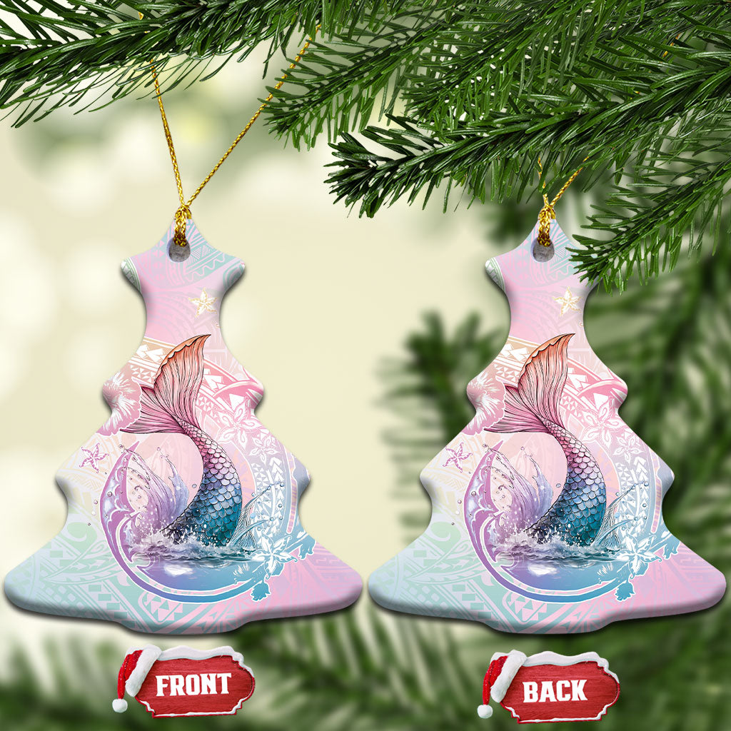 Hawaii Mermaid Sweet Pastel Ceramic Ornament Polynesian Pattern Fish Hook
