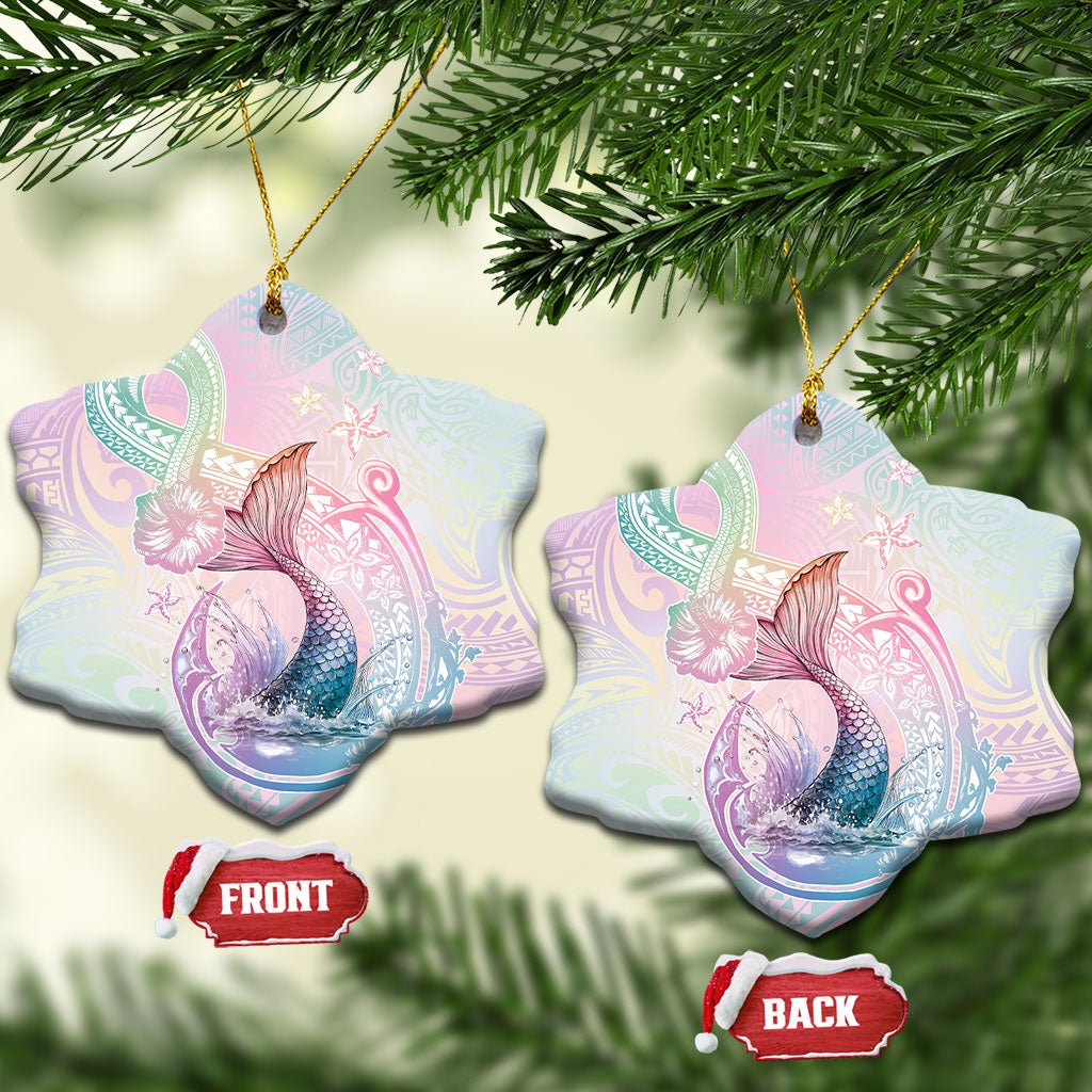Hawaii Mermaid Sweet Pastel Ceramic Ornament Polynesian Pattern Fish Hook