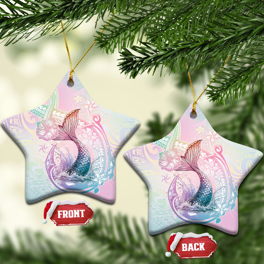 Hawaii Mermaid Sweet Pastel Ceramic Ornament Polynesian Pattern Fish Hook