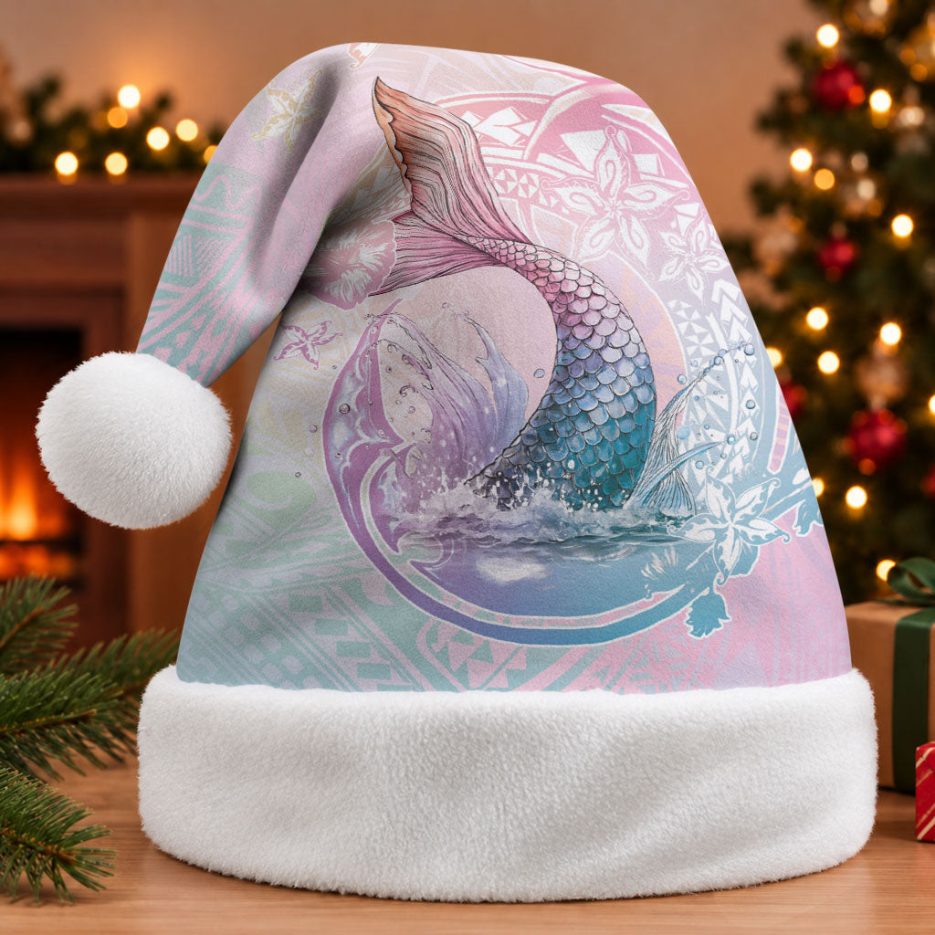 Hawaii Mermaid Sweet Pastel Christmas Santa Hat Polynesian Pattern Fish Hook LT01 Without Fur Multicolor - Polynesian Pride