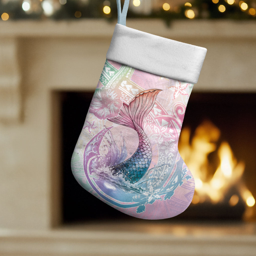 Hawaii Mermaid Sweet Pastel Christmas Stocking Polynesian Pattern Fish Hook