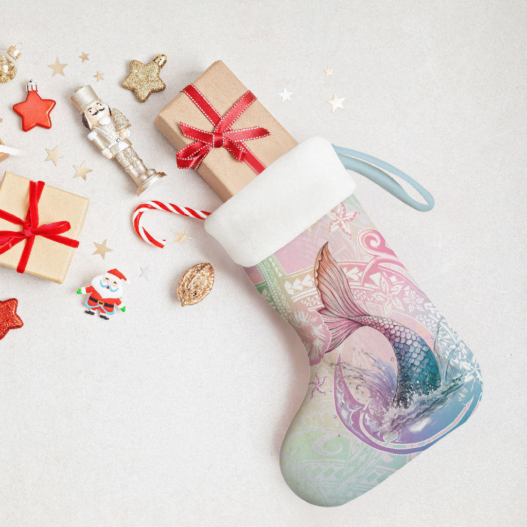 Hawaii Mermaid Sweet Pastel Christmas Stocking Polynesian Pattern Fish Hook