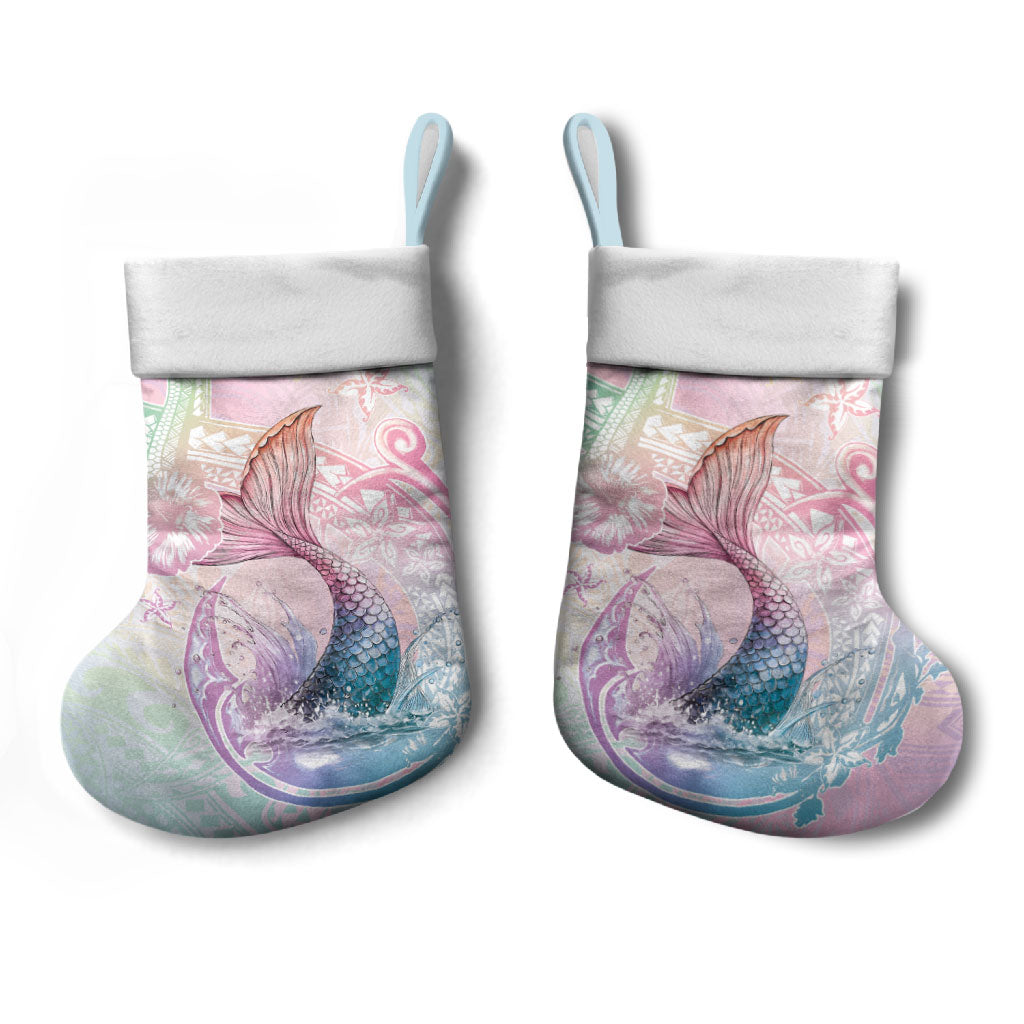 Hawaii Mermaid Sweet Pastel Christmas Stocking Polynesian Pattern Fish Hook
