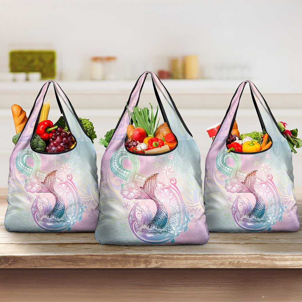 Hawaii Mermaid Sweet Pastel Grocery Bag Polynesian Pattern Fish Hook LT01 3-pack One Size Multicolor - Polynesian Pride