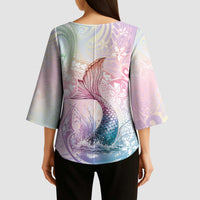 Hawaii Mermaid Sweet Pastel Kimono Sleeve Blouse Polynesian Pattern Fish Hook LT01 - Polynesian Pride